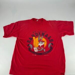 Vintage 1990 St Louis Cardinals Bugs Bunny MLB T-Shirt Red Artex XL Looney Tunes